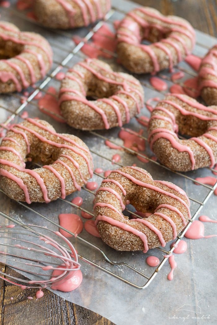Baked Apple Cider Donuts with Pomegranate Glaze (Vegan) from 40 Aprons