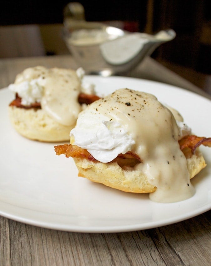 Southern Eggs Benedict with Bacon, Biscuits, and Gravy // The Stylist Quo