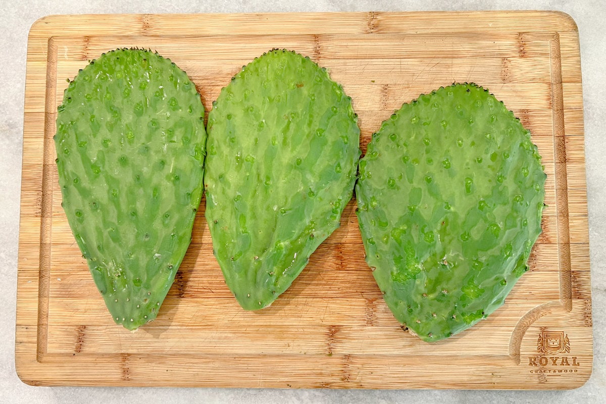 Tasty Tip Tuesday! Clean your cactus (nopales) by peeling around the edges  and scraping off spines and dark areas with a knife or vegetable peeler.  Use