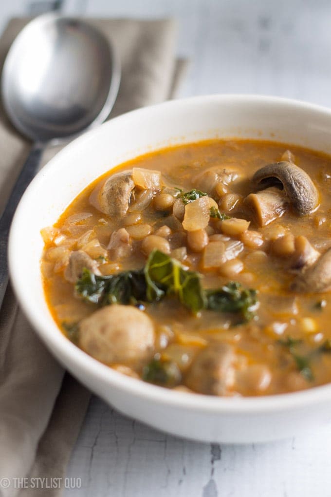 Curried Lentil Kale Soup with Mushrooms