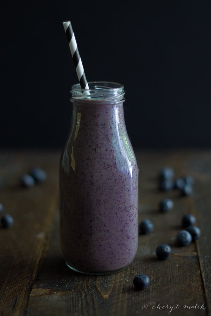 Blueberry Chia Smoothie. Perfect for pre- or post-run or workout! Packed full of superfoods. My husband cannot get enough of these.. it's a borderline problem!