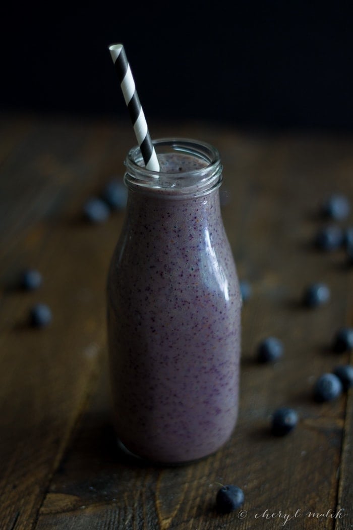 Blueberry Chia Smoothie. Perfect for pre- or post-run or workout! Packed full of superfoods. My husband cannot get enough of these.. it's a borderline problem!