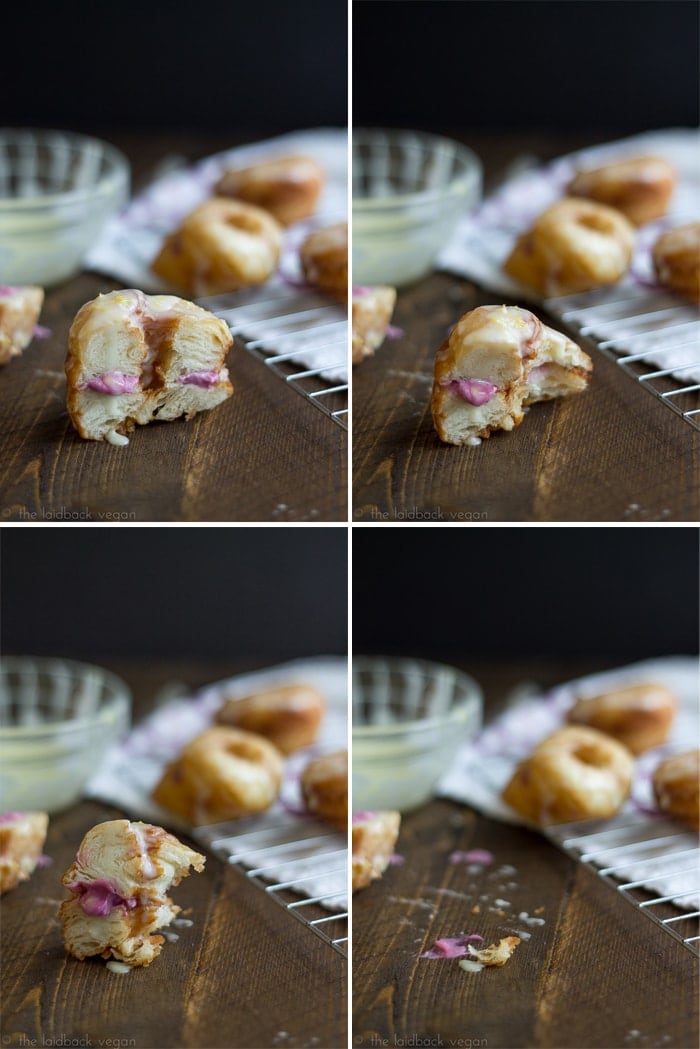 Vegan 'Flaky Donuts' with Blackberry-Cream Cheese and Lemon Glaze. Yes, it's real. Holy mama.