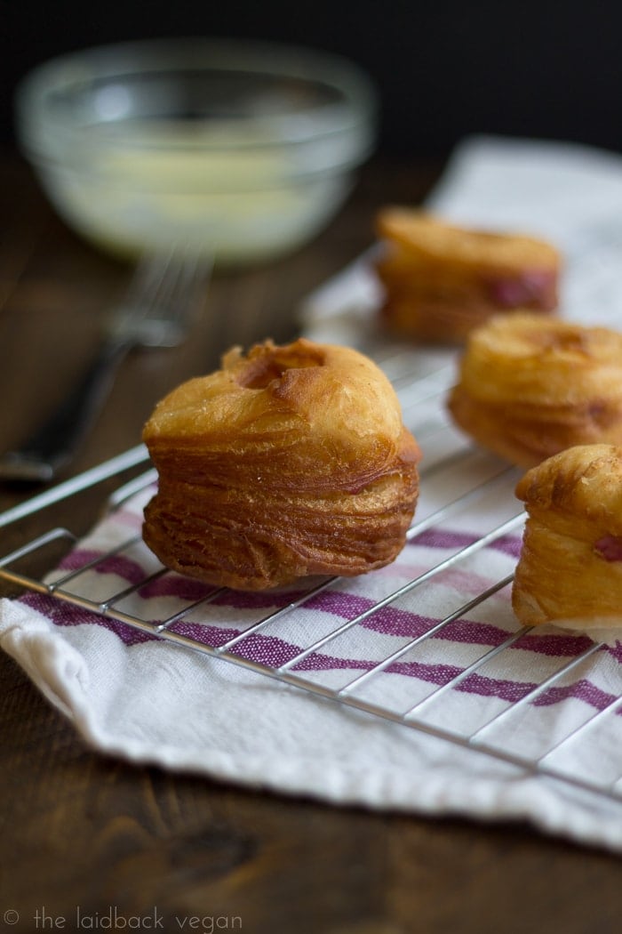 Vegan 'Flaky Donuts' with Blackberry-Cream Cheese and Lemon Glaze. Yes, it's real. Holy mama.