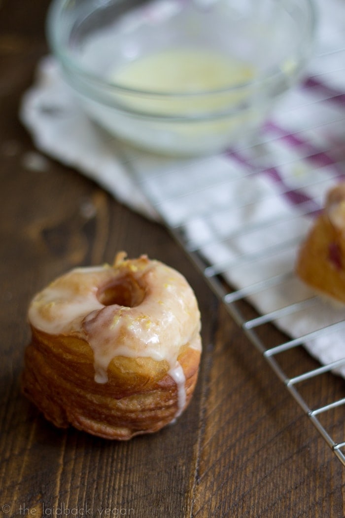 Vegan 'Flaky Donuts' with Blackberry-Cream Cheese and Lemon Glaze. Yes, it's real. Holy mama.