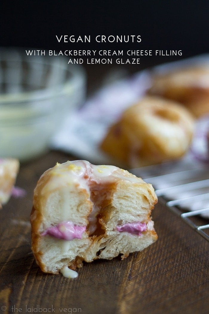 Vegan 'Flaky Donuts' with Blackberry-Cream Cheese and Lemon Glaze. Yes, it's real. Holy mama.