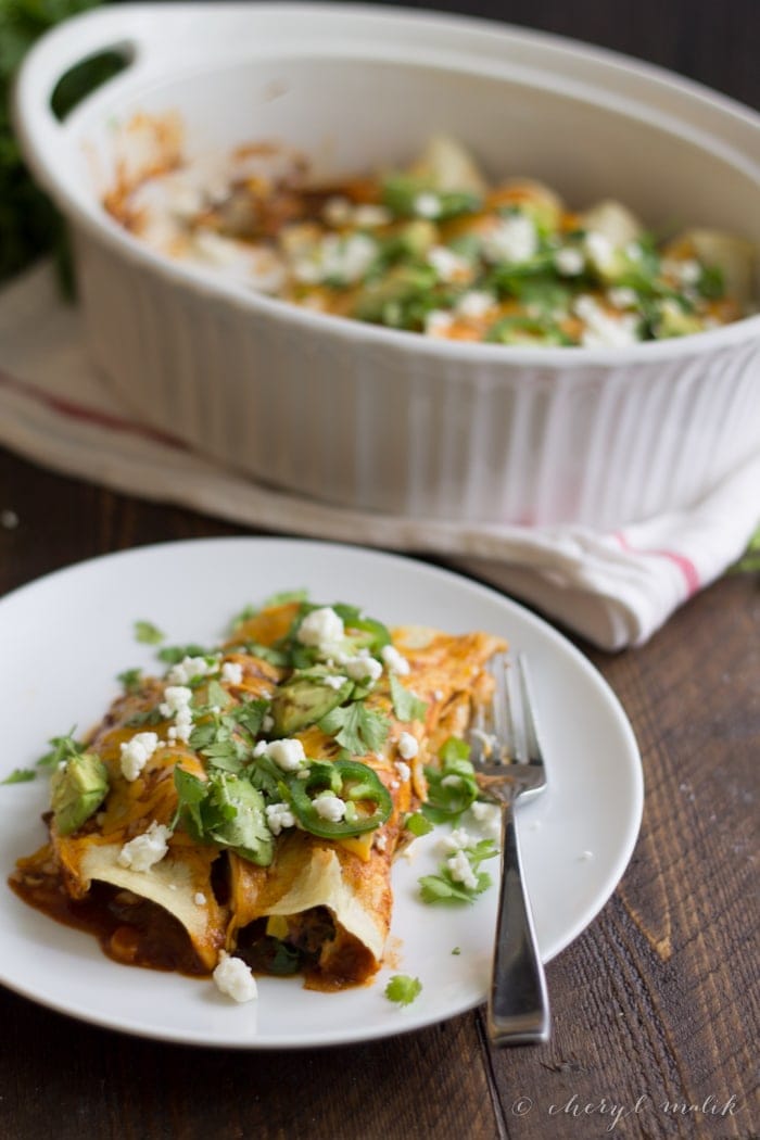 Vegetarian Enchiladas with Goat Cheese. Unbelievably tasty and so quick to pull together - a flavorful weeknight fave!