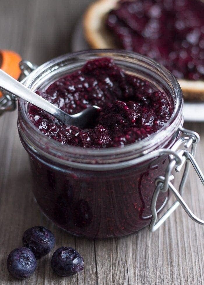 Blueberry Chia Jam. 4 ingredients, 20 minutes, loaded with antioxidants, vitamins, and minerals!