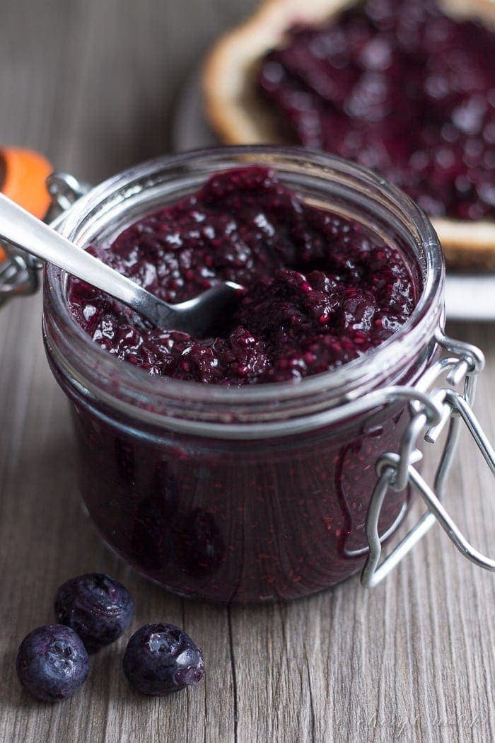 Blueberry Chia Jam. 4 ingredients, 20 minutes, loaded with antioxidants, vitamins, and minerals!