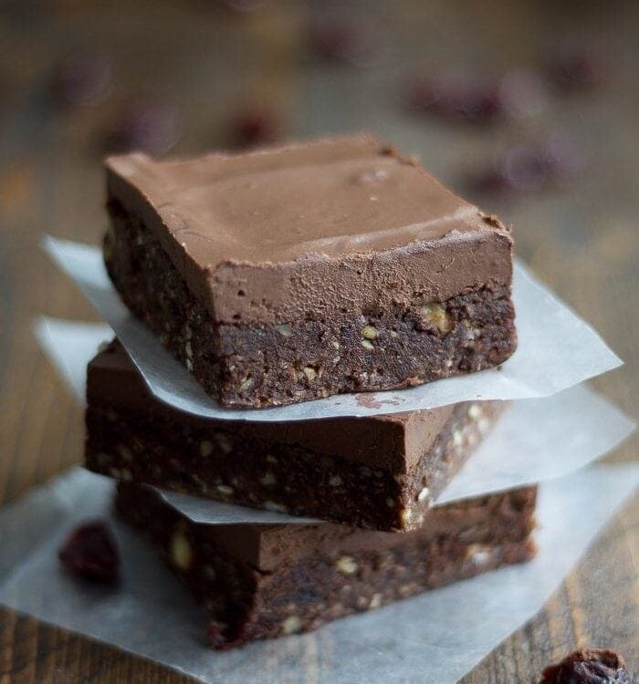 Raw Frosted Chocolate Cherry Brownies. The ultimate raw brownie - rich and chocolatey with bright bits of sweet-tart cherries. Perfecto