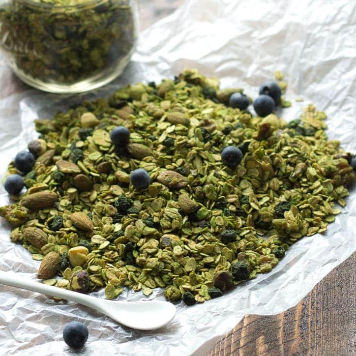 Matcha Granola with Blueberries