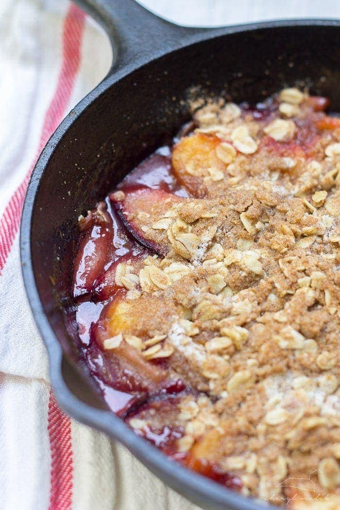 Stone Fruit Skillet Crumble for Two (Vegan, Gluten Free, Refined Sugar Free)