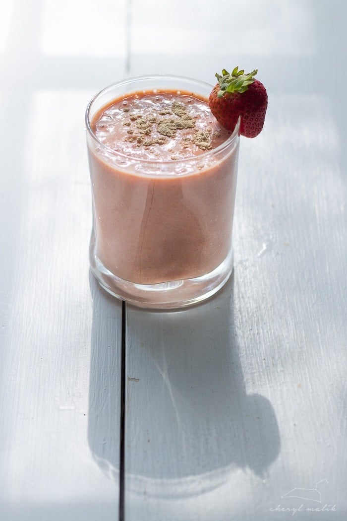 Strawberry Maca Smoothie. Have you tried maca, the Peruvian superfood? It's amazing for energy, contains tons of vitamins and minerals, and is even good for libido and fertility!