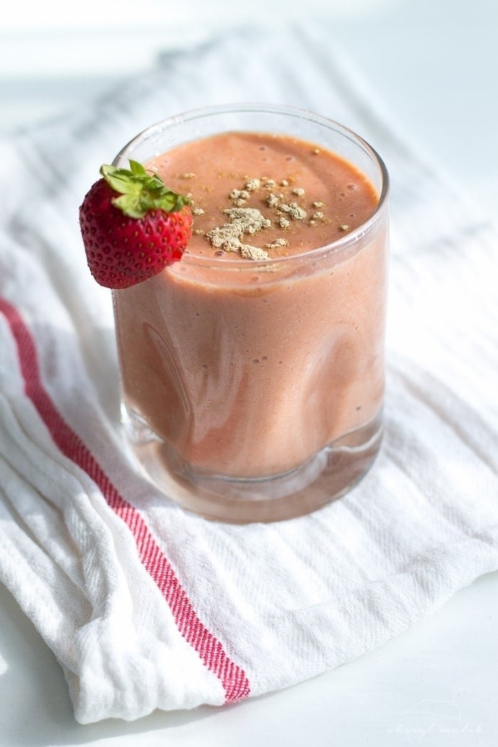 Strawberry Maca Smoothie. Have you tried maca, the Peruvian superfood? It's amazing for energy, contains tons of vitamins and minerals, and is even good for libido and fertility!