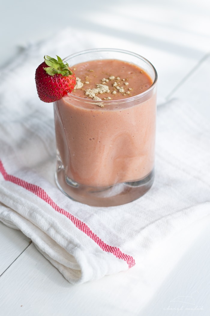 Strawberry Maca Smoothie. Have you tried maca, the Peruvian superfood? It's amazing for energy, contains tons of vitamins and minerals, and is even good for libido and fertility!