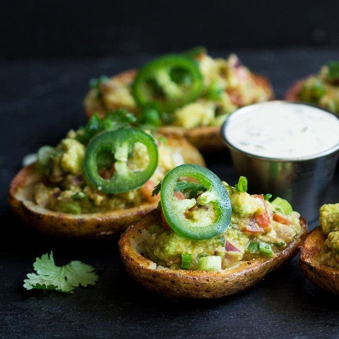 Vegan Guacamole Potato Skins with Ranch Dressing