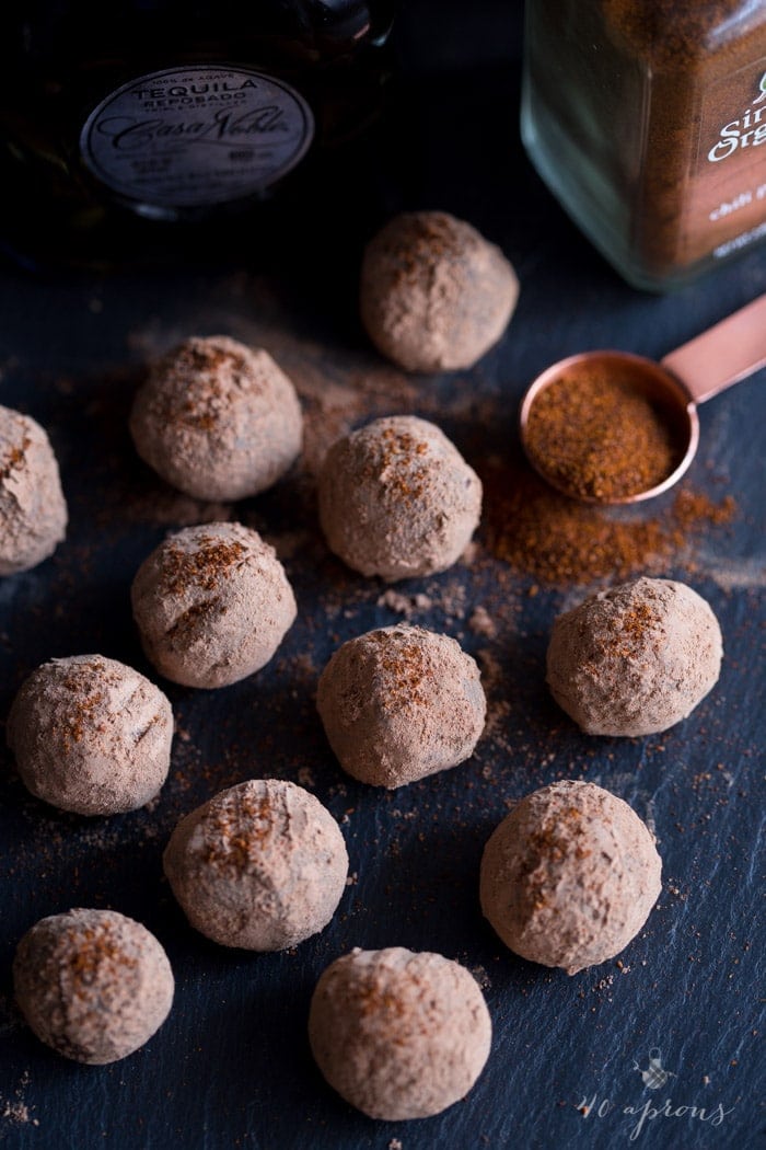 Mexican chili-tequila truffles: Creamy dark chocolate truffles with spicy chili powder, heady tequila, and warm cinnamon make for an elegant, yet feisty candy