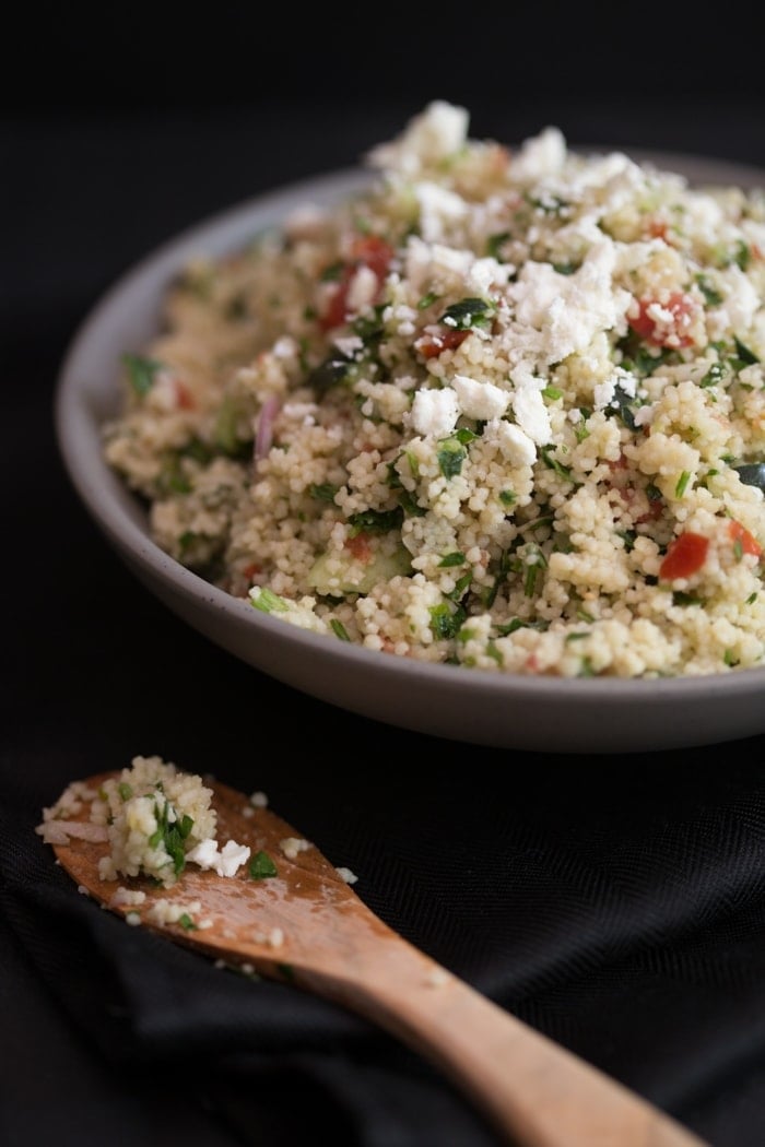 Lazy Girl Couscous Tabbouleh - Light, bright, and so easy to make. Perfect for summer and get togethers! // 40 Aprons