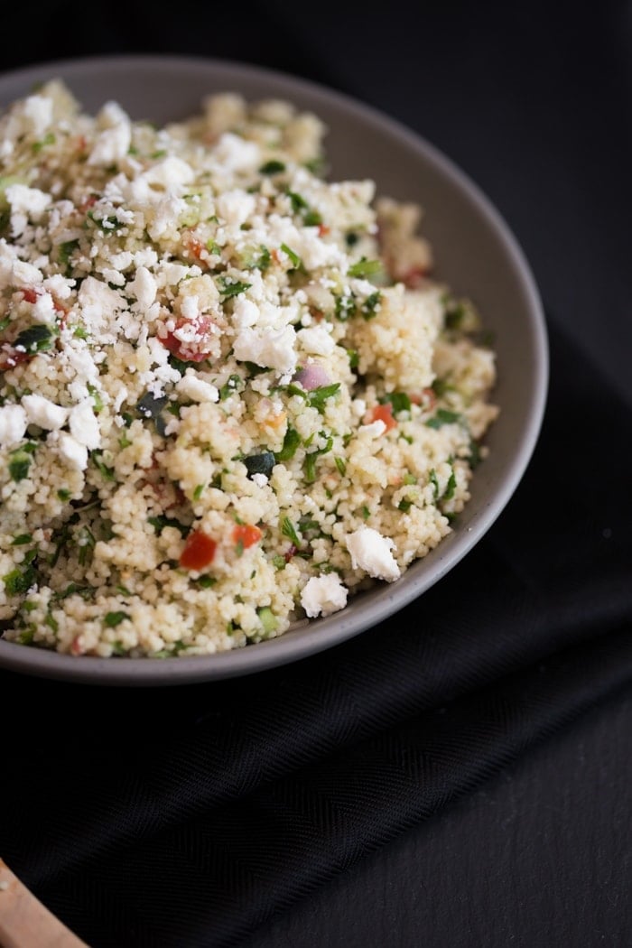 Lazy Girl Couscous Tabbouleh - Light, bright, and so easy to make. Perfect for summer and get togethers! // 40 Aprons