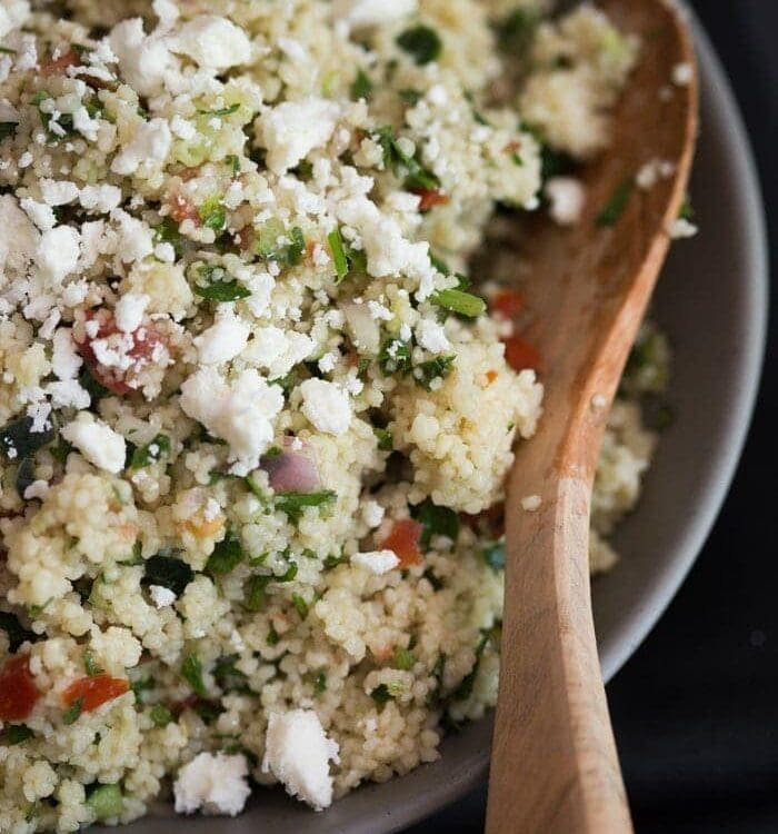 Lazy Girl Couscous Tabbouleh - Light, bright, and so easy to make. Perfect for summer and get togethers! // 40 Aprons