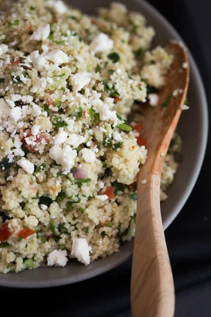 Lazy Girl Couscous Tabbouleh - Light, bright, and so easy to make. Perfect for summer and get togethers! // 40 Aprons