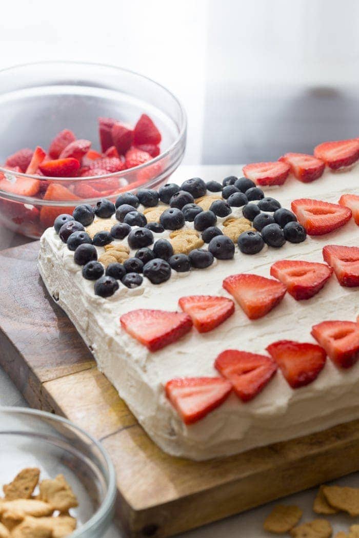 Flag Cake with Whipped Cream Frosting & Bunny Grahams