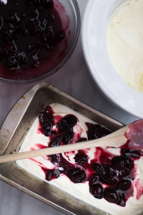 Goat cheese & roasted cherry ice cream - Jeni's recipe. The best ice cream I've ever, ever tasted. /// 40 Aprons