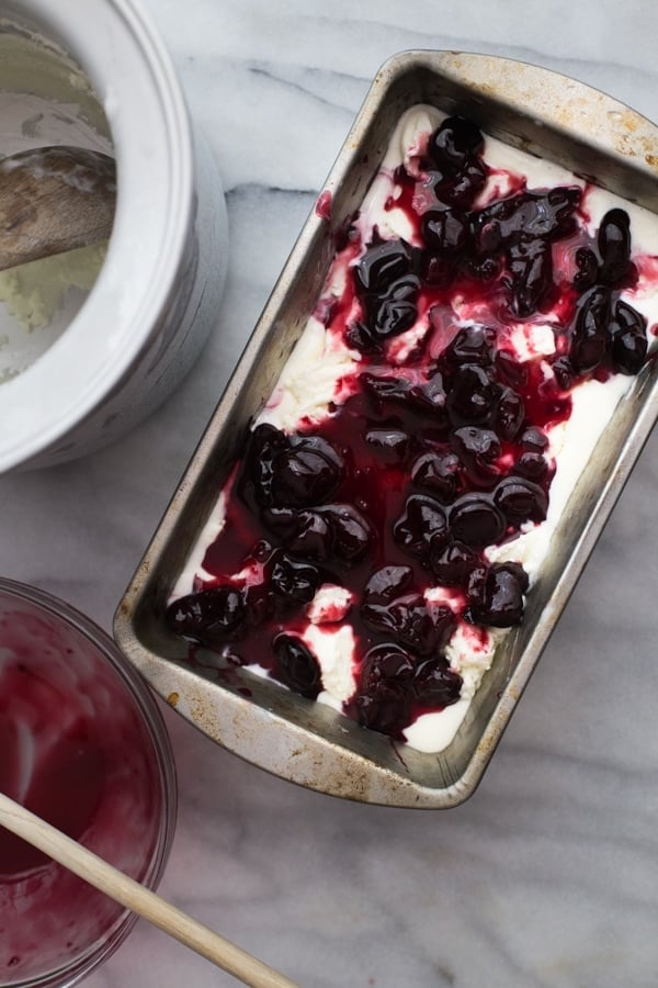 Goat cheese & roasted cherry ice cream - Jeni's recipe. The best ice cream I've ever, ever tasted. /// 40 Aprons