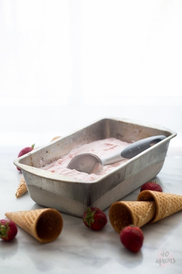 Roasted strawberry and buttermilk ice cream - Jeni's Ice Creams recipe. The perfect strawberry ice cream. // 40 Aprons