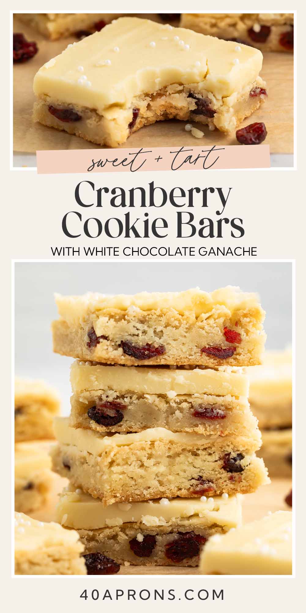 Pin graphic for cranberry white chocolate cookie bars.