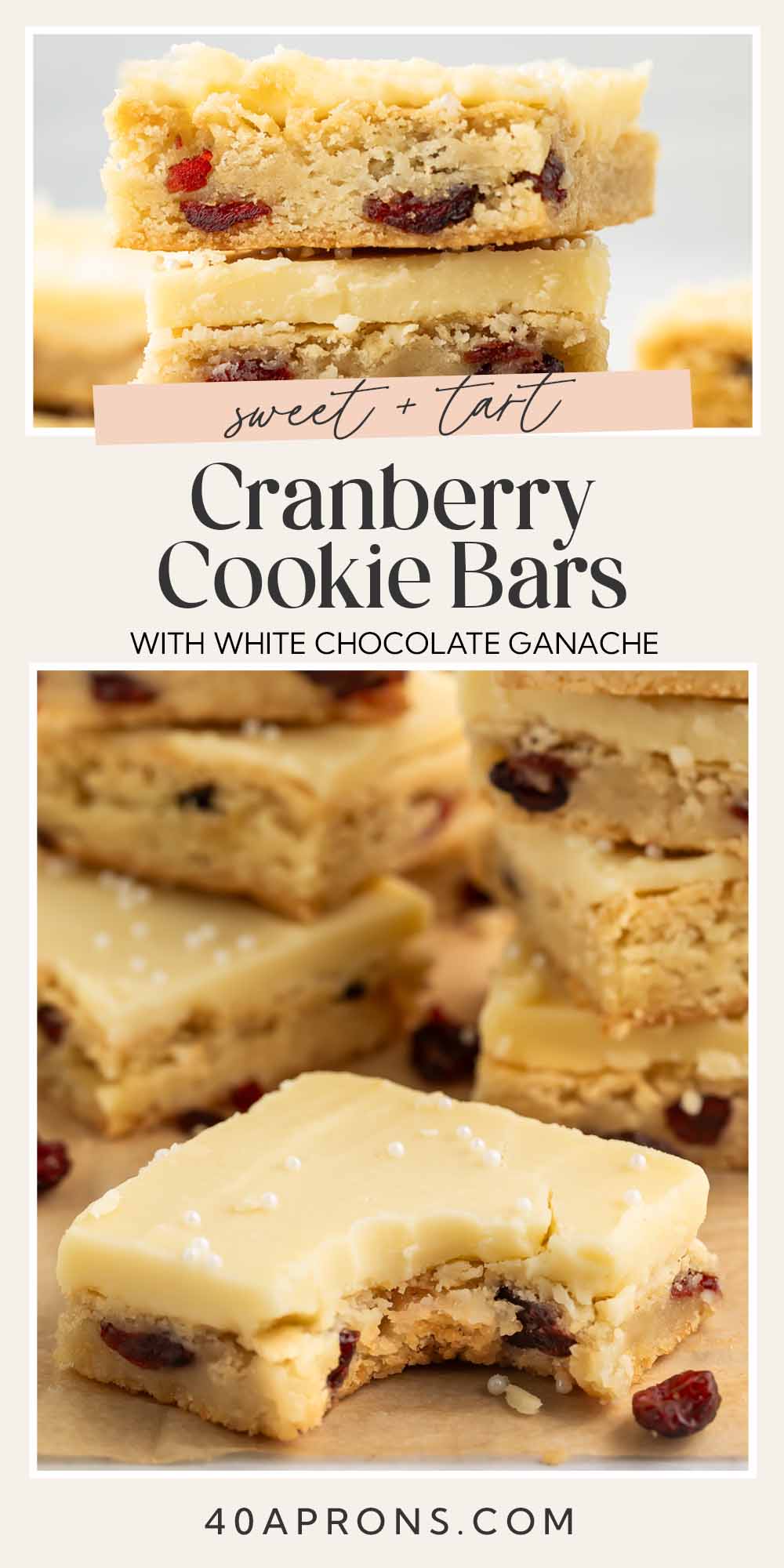 Pin graphic for cranberry white chocolate cookie bars.