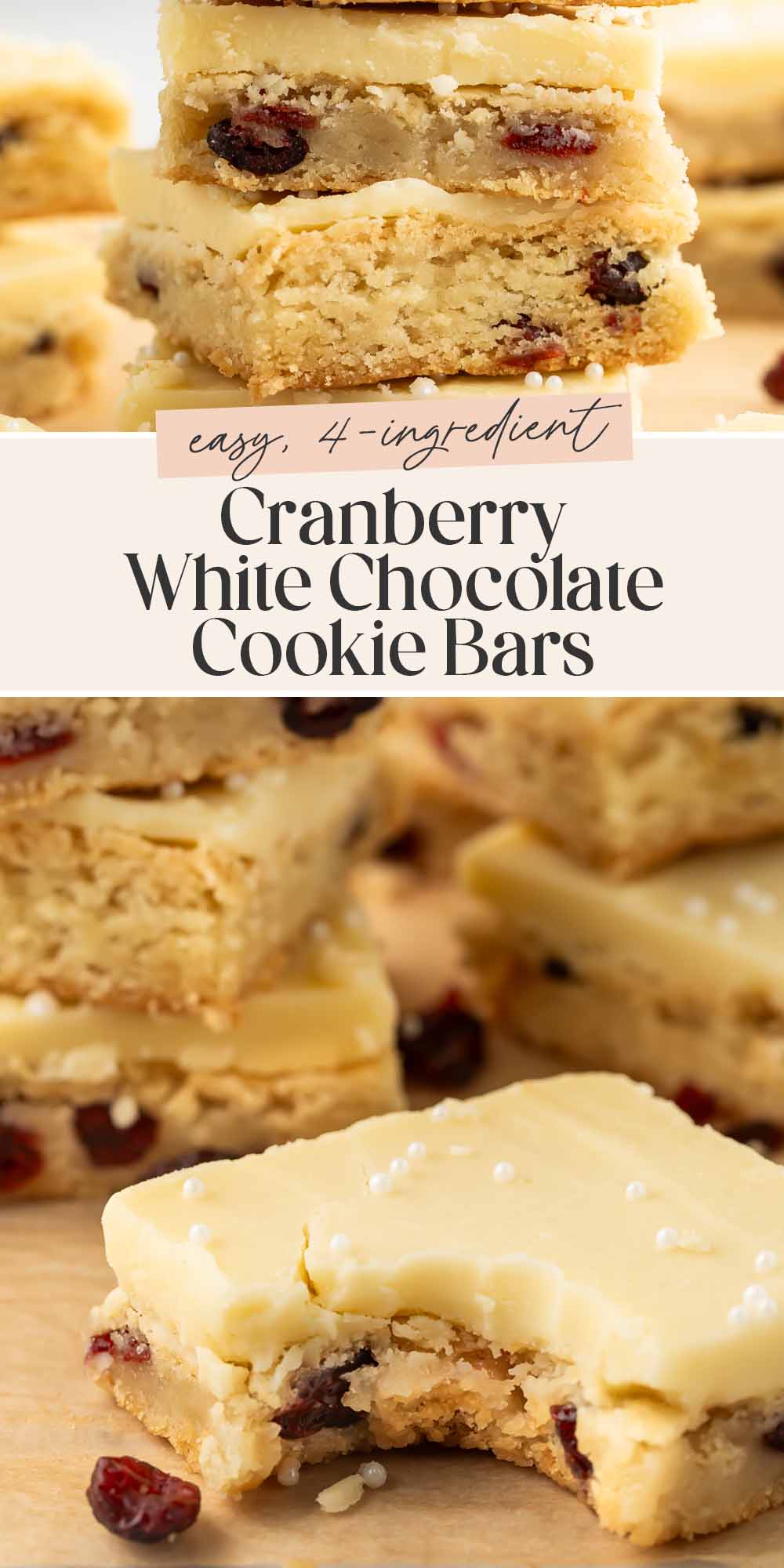 Pin graphic for cranberry white chocolate cookie bars.