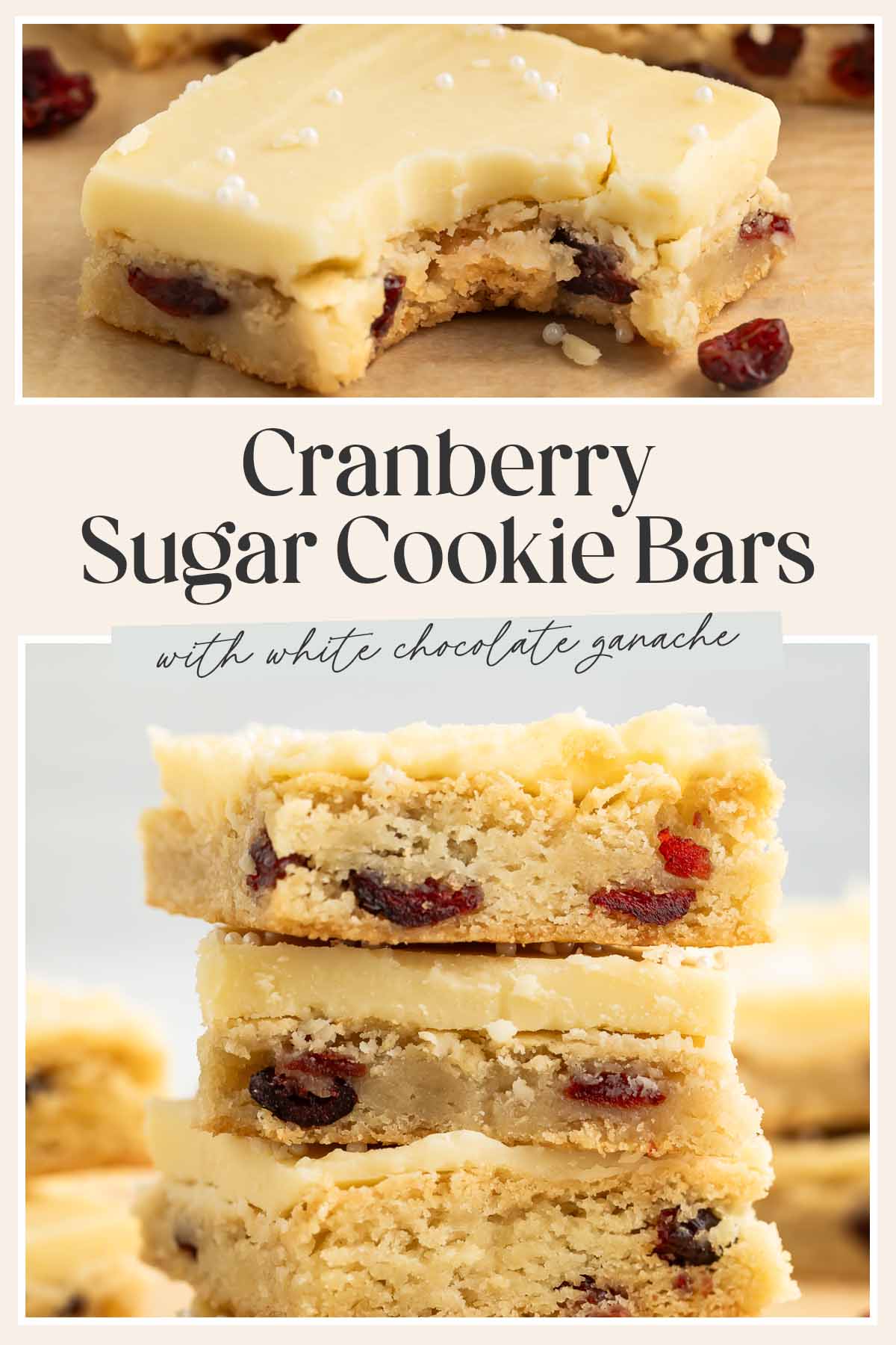 Pin graphic for cranberry white chocolate cookie bars.