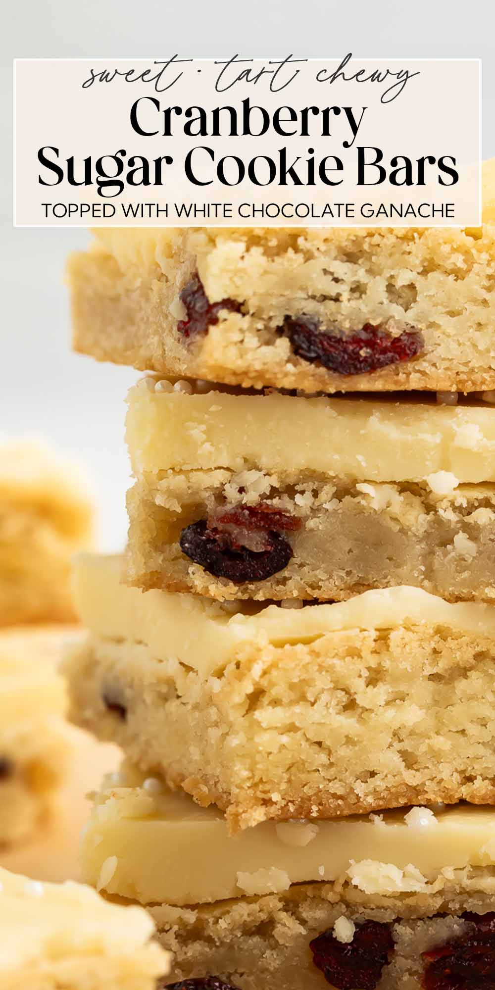 Pin graphic for cranberry white chocolate cookie bars.