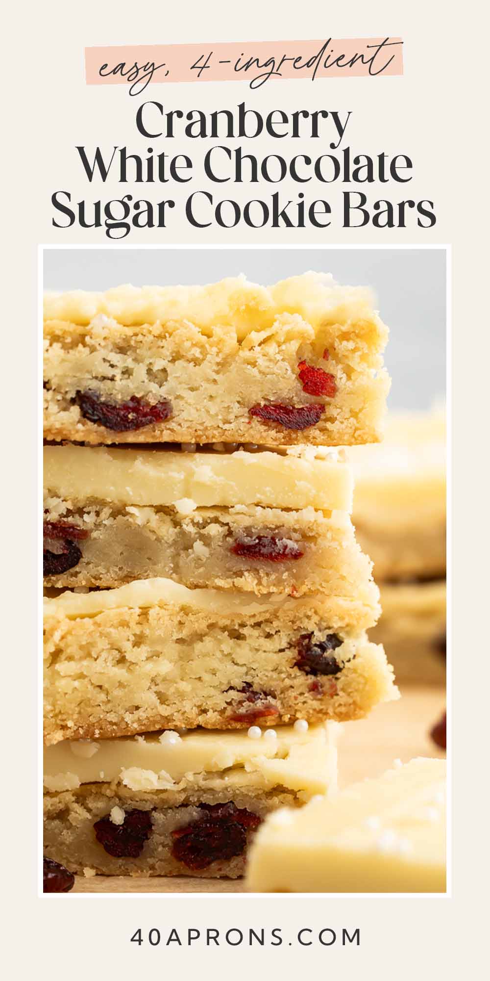 Pin graphic for cranberry white chocolate cookie bars.