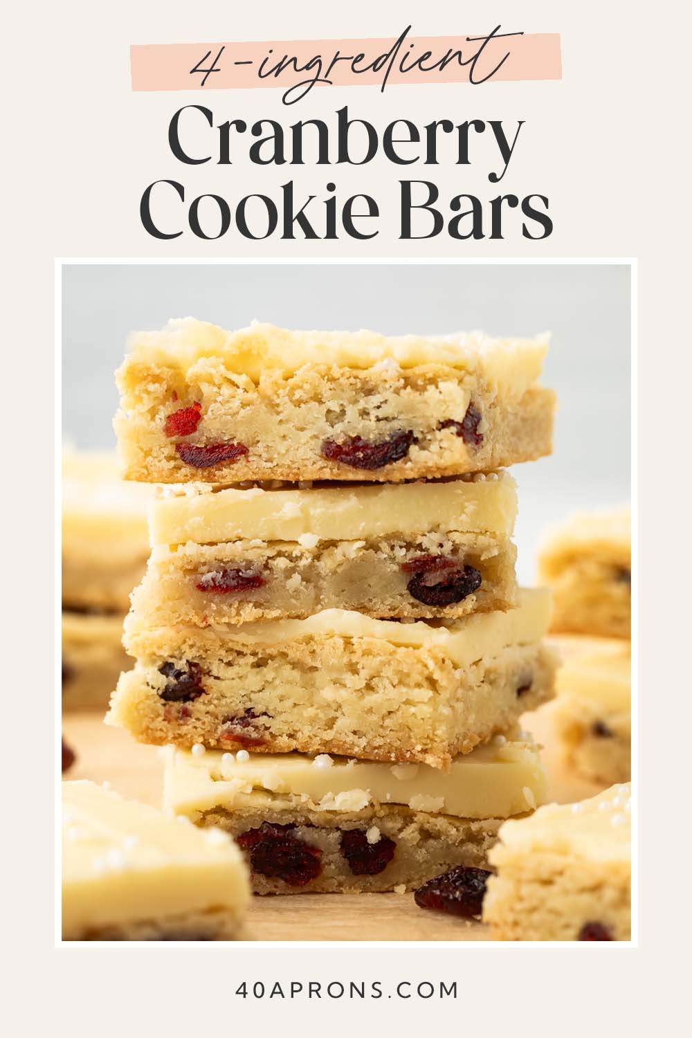 Pin graphic for cranberry white chocolate cookie bars.