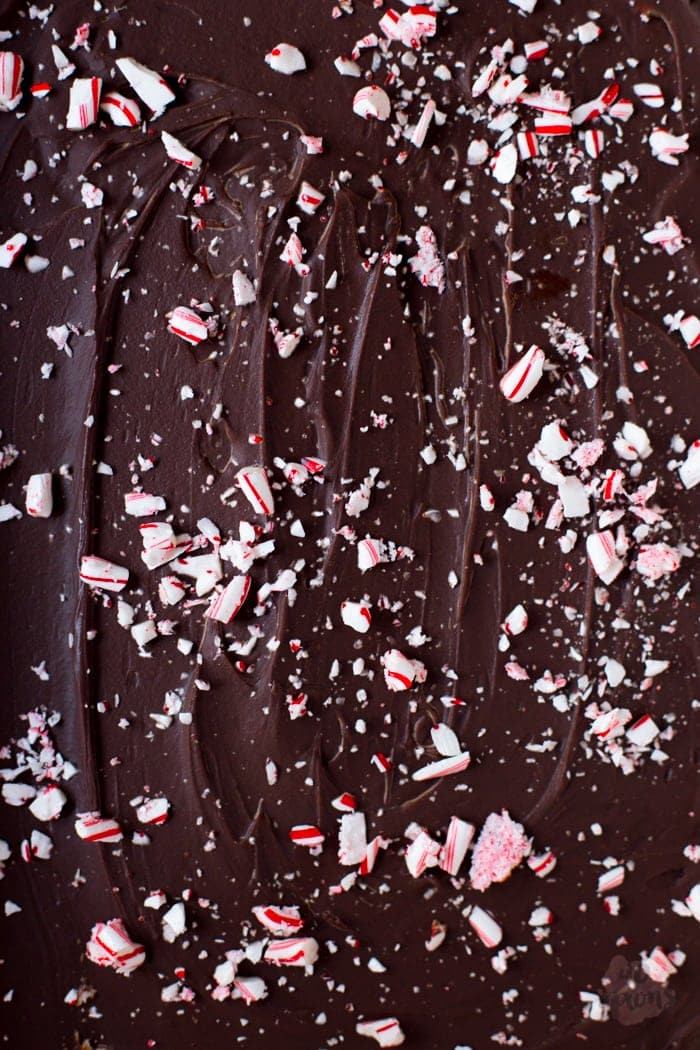 Peppermint layer brownies. Unbelievable peppermint chocolate layered brownies: tender brownie, creamy cool frosting, and rich pepperminty ganache. Oh. My. Heavens. // 40 Aprons