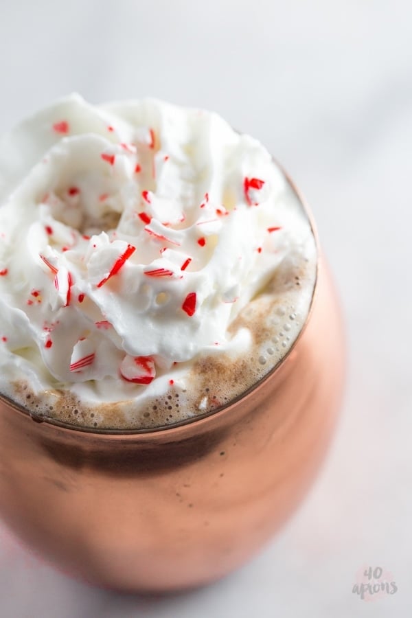 Spiked peppermint hot chocolate. So rich and creamy with the perfect peppermint kick.. truly a merry Christmas! // 40 Aprons