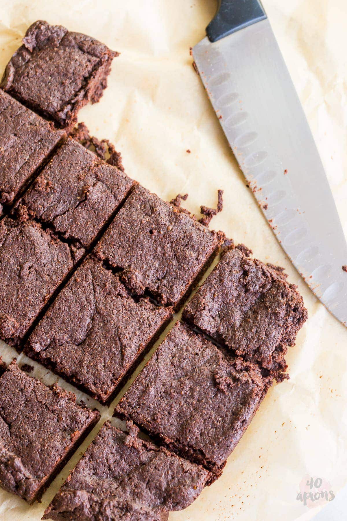 Healthy fudgy brownies - rich, fudgy, dense, and chewy, but with no refined sugar or flour! Everything is awesome! // 40 Aprons