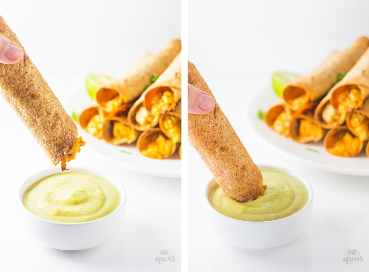 Cheesy chicken taquitos with avocado salsa (whole wheat!) // 40 Aprons