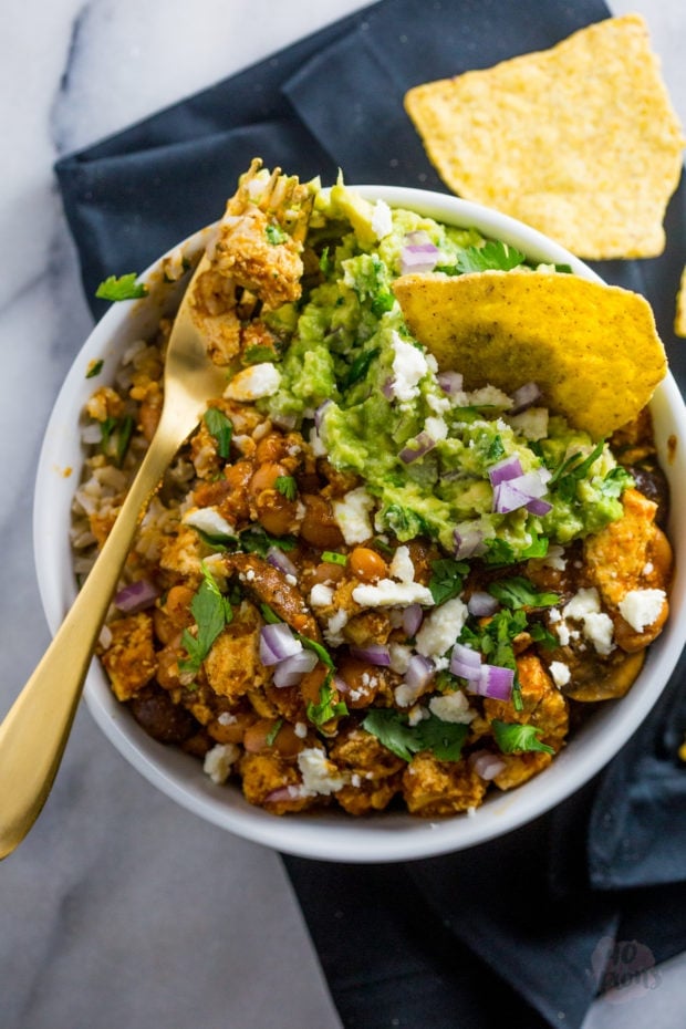 Tofu sofritas bowl - overhead shot