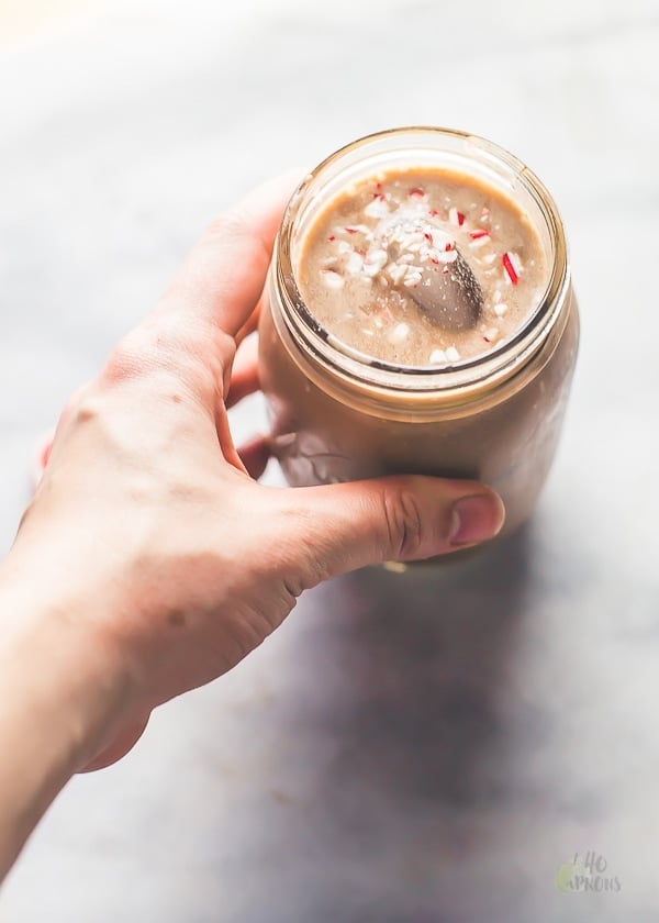 This paleo iced peppermint mocha uses cocoa powder and cold brew concentrate for the perfect vegan, clean eating holiday coffee drink. Also a vegan iced peppermint mocha or clean eating iced peppermint mocha!