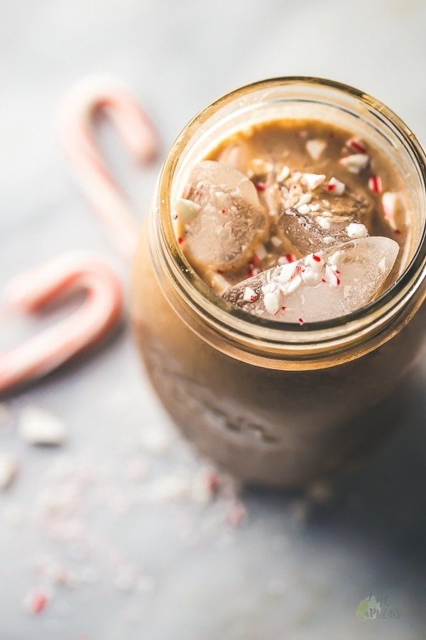 This paleo iced peppermint mocha uses cocoa powder and cold brew concentrate for the perfect vegan, clean eating holiday coffee drink. Also a vegan iced peppermint mocha or clean eating iced peppermint mocha!
