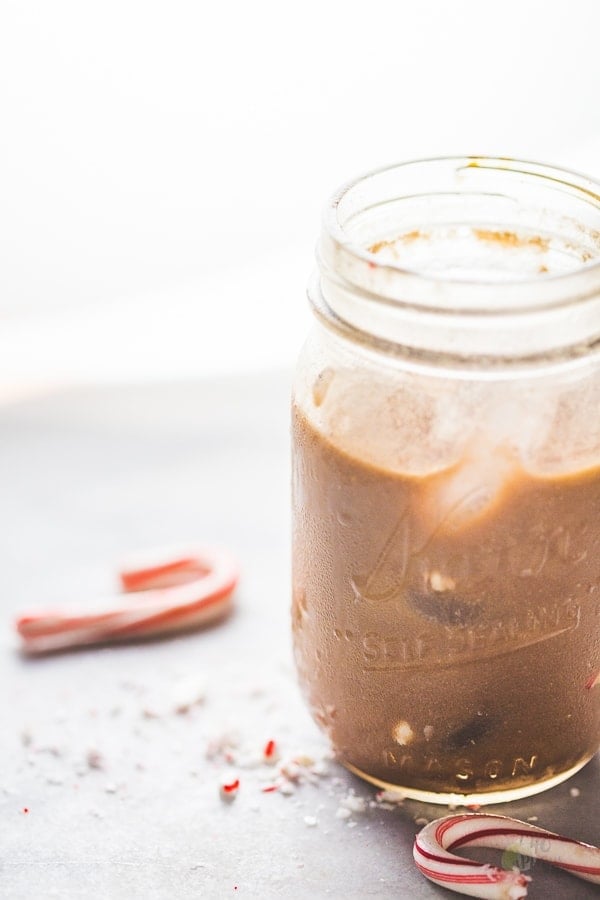 This paleo iced peppermint mocha uses cocoa powder and cold brew concentrate for the perfect vegan, clean eating holiday coffee drink. Also a vegan iced peppermint mocha or clean eating iced peppermint mocha!