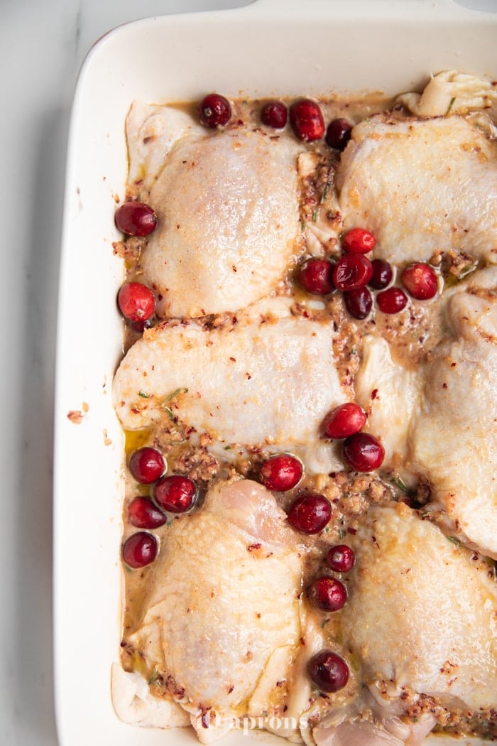 Scrape off marinade, brush with olive oil, season with salt, and sprinkle cranberries over