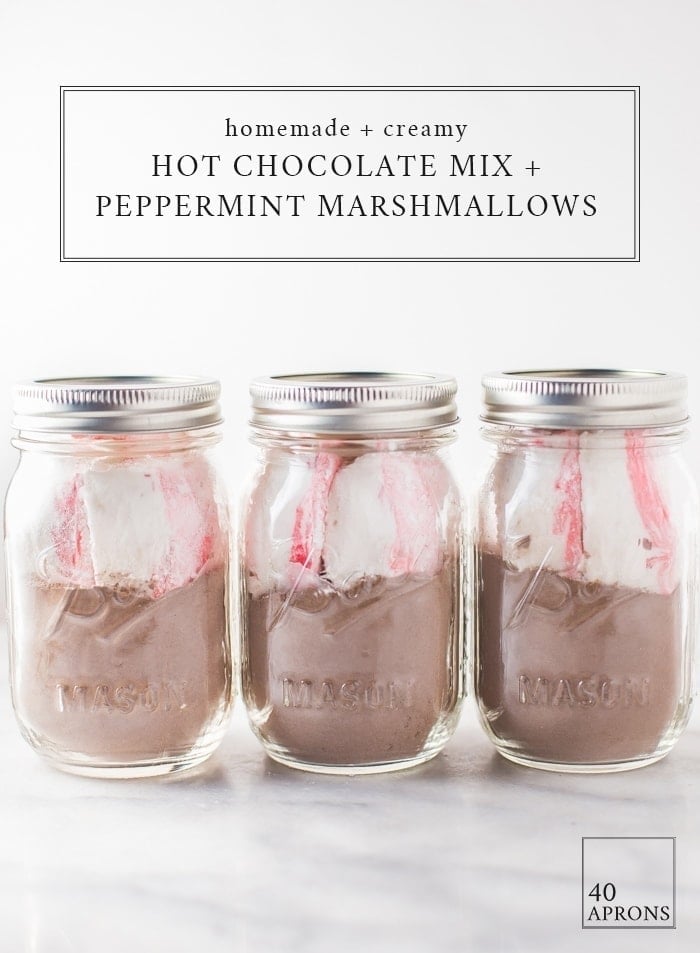 This peppermint hot chocolate gift kit is a perfect easy, cheap gift idea for Christmas. Ideal for teachers, childcare providers, coworkers, family, and friends, they'll love the creamy hot chocolate mix, homemade peppermint marshmallows, and optional peppermint schnapps for that extra kick!