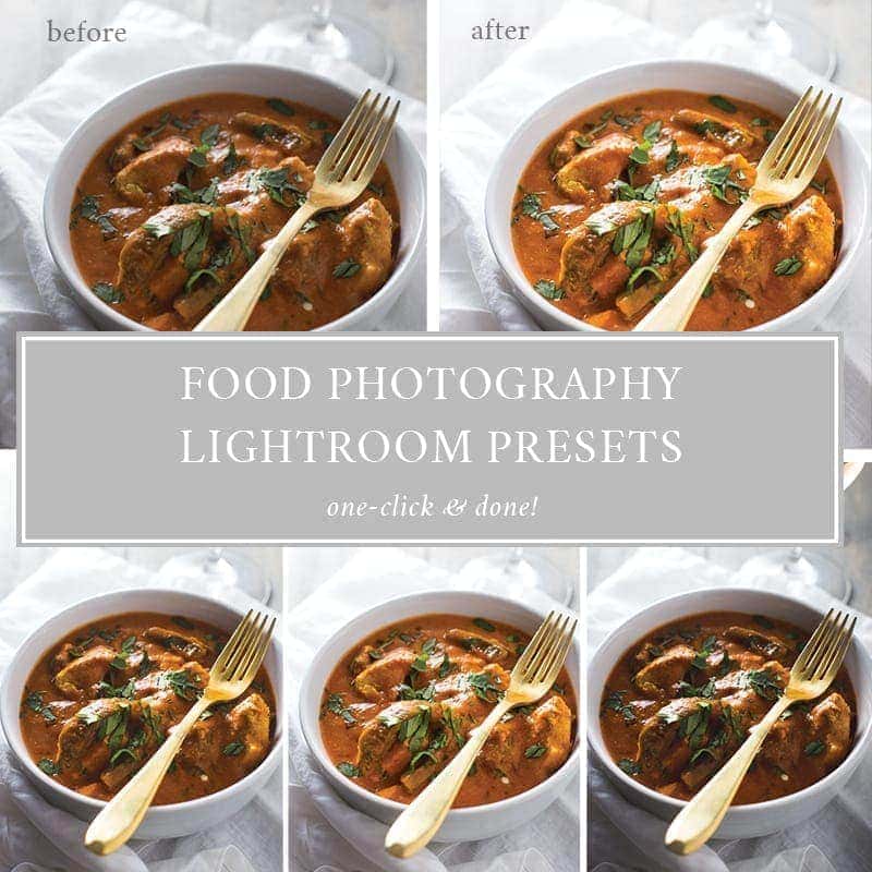 Food Photography Presets for Lightroom. Vintage food photography looks, dark and moody, backlit... Almost every food photography situation is covered in this food photography presets pack!