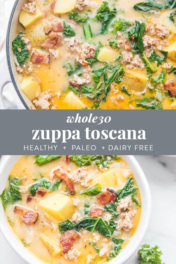 Whole30 Healthy Zuppa Toscana Recipe (Paleo) Pinterest graphic