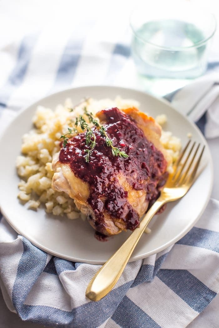 Chicken thighs with raspberry balsamic sauce
