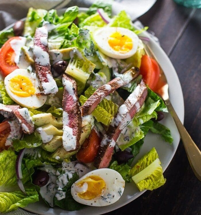 Whole30 Steak Salad Steakhouse Style. This Whole30 salad is stacked with protein and flavor, and you'll keep this in your paleo salad rotation!